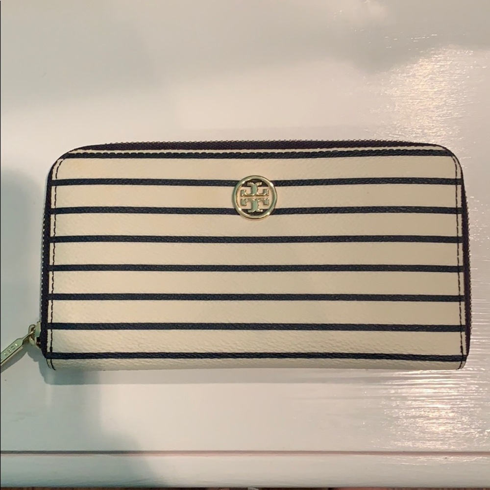 Tory Burch Blue & White Striped Wallet
